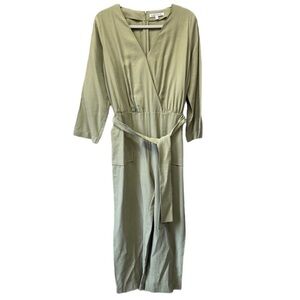 Elizabeth and James Olive Crossover Belted Jumpsuit Pockets Sz M